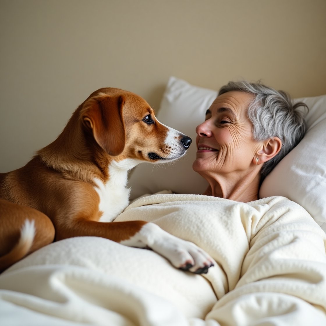 cão e sua tutora acamada