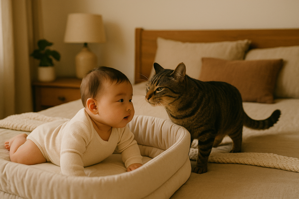 Gato olahndo o bebê