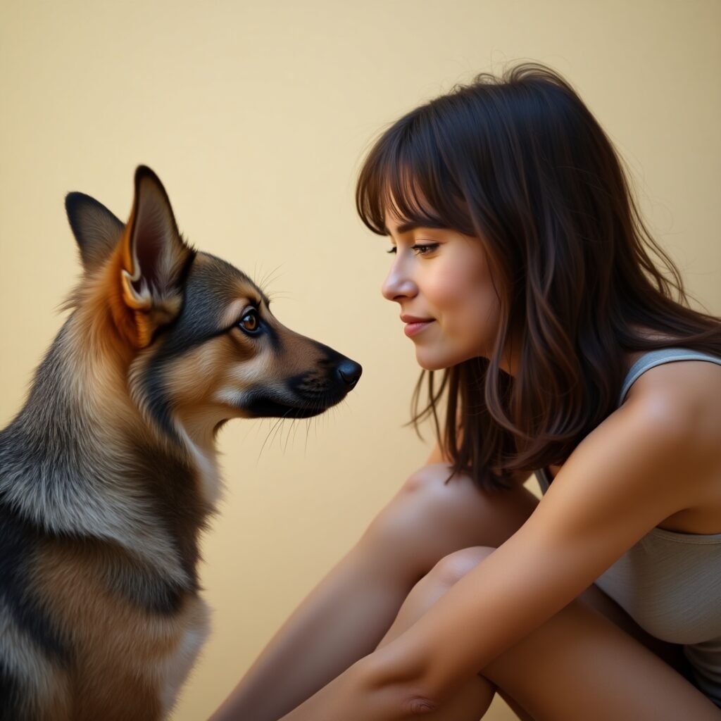 Cão atento à sua dona