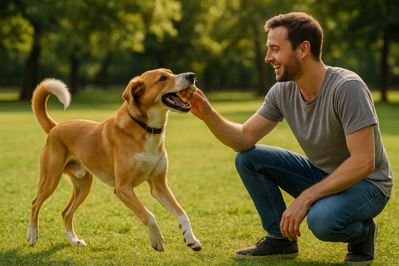 Homem brincando com seu cão