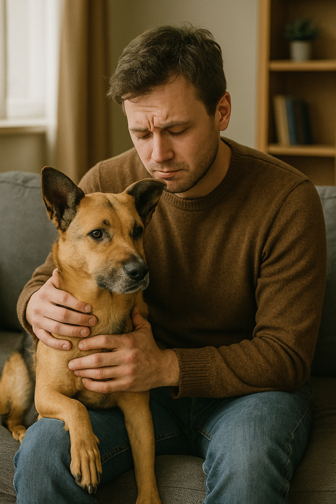 Cão dando apoio emocional
