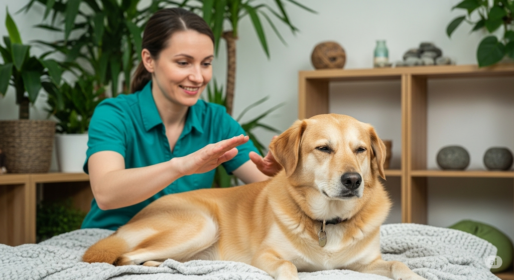 Cão recebendo reiki