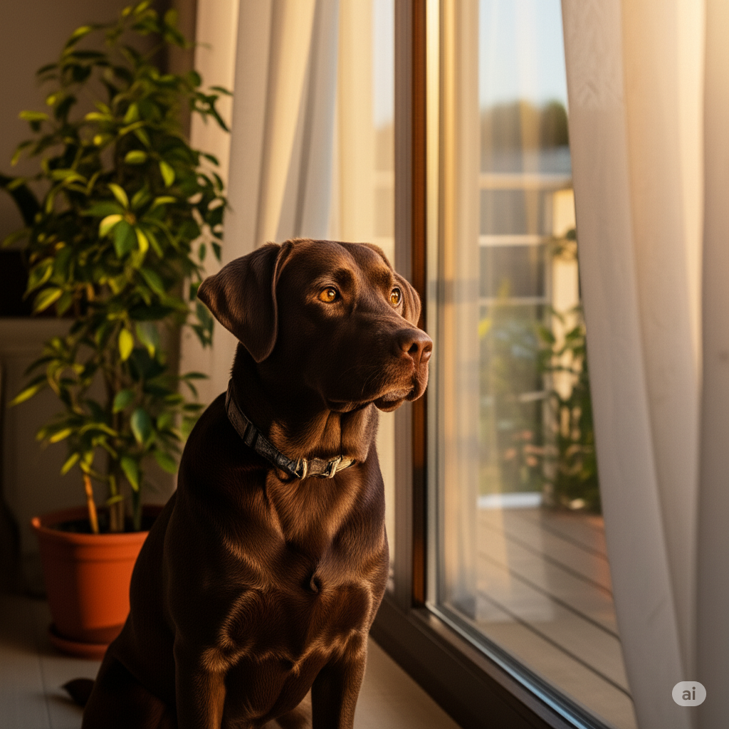 Cão olahndo o horizonte