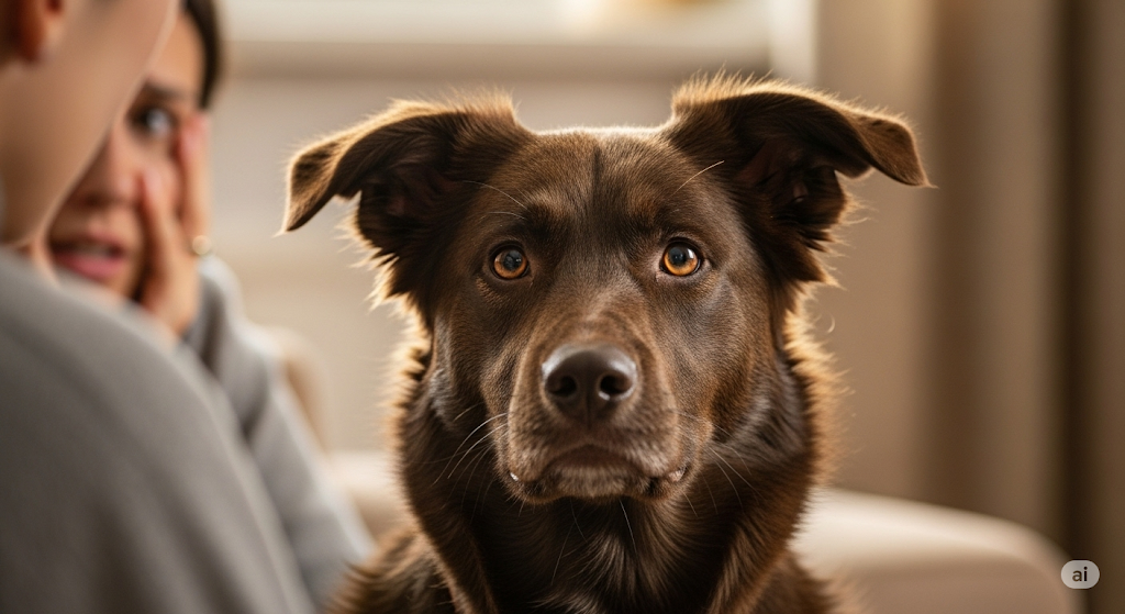 Cão atento as emoções do tutor