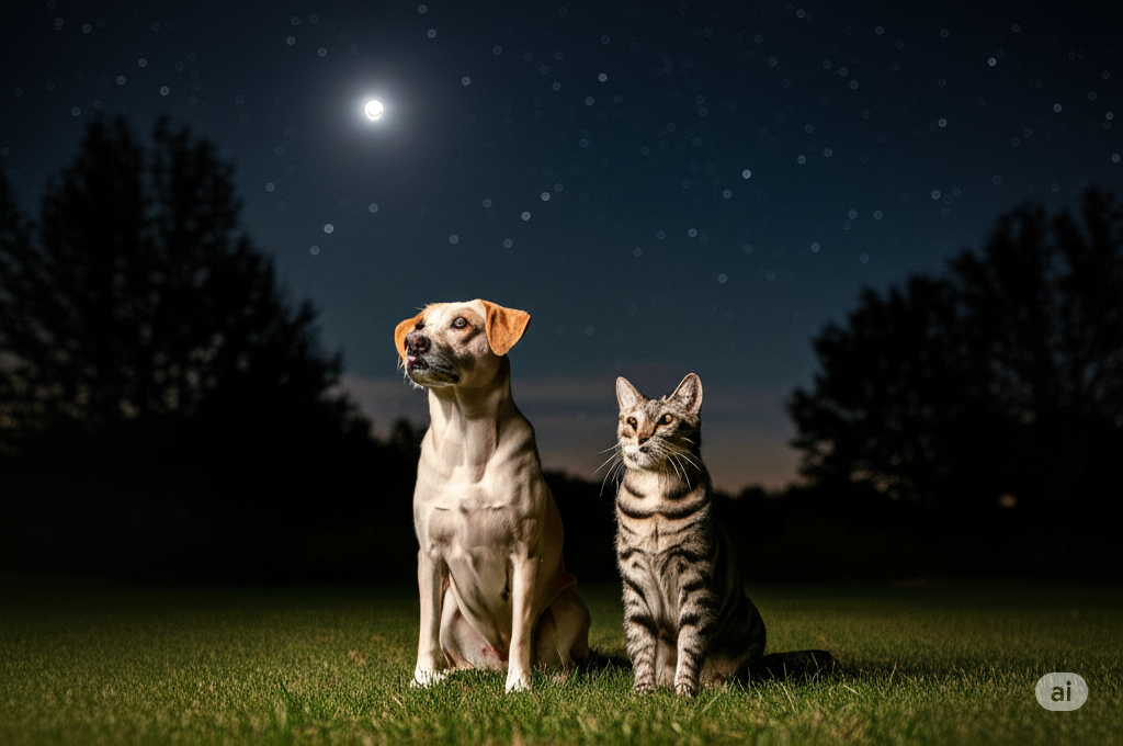 Cão e gato olhando para longe