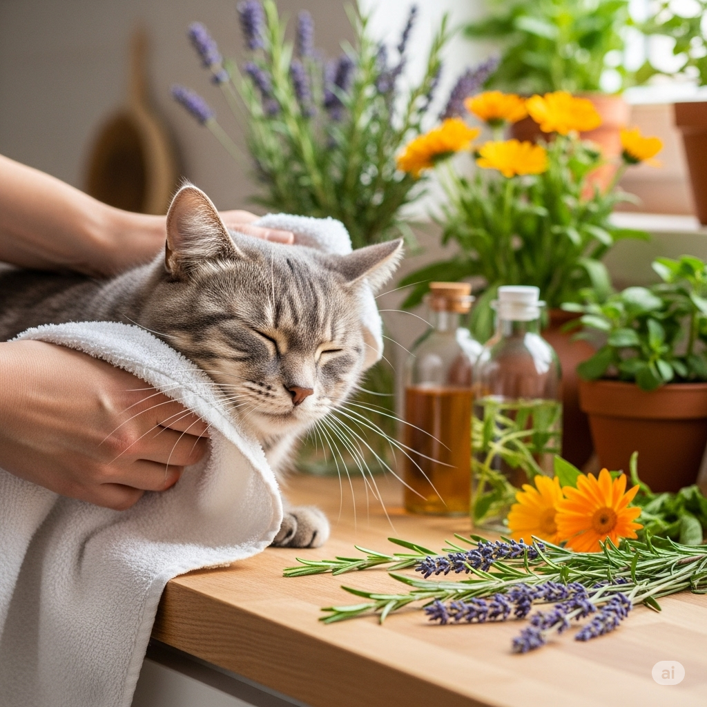 gato e ervas medicinais