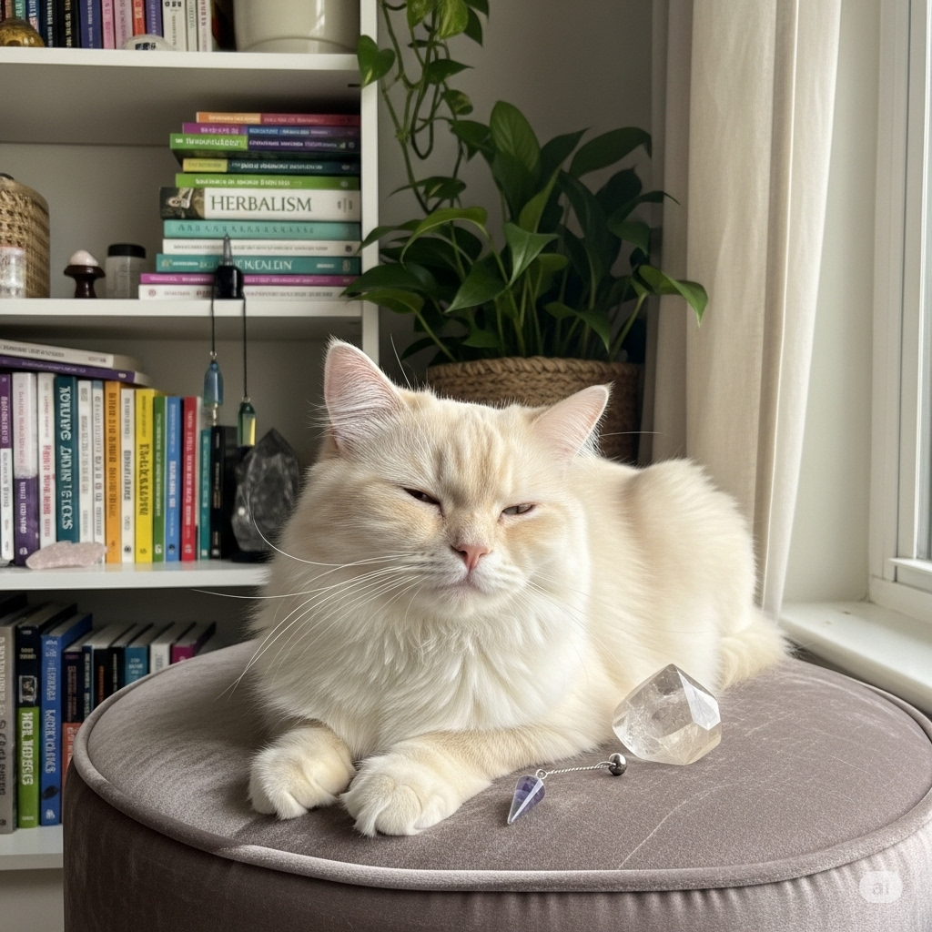 gato ao ado do pêndulo radiestésico