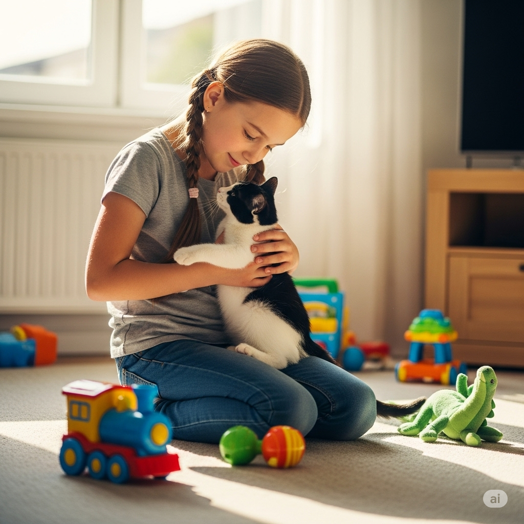 Conexão entre criança e gato