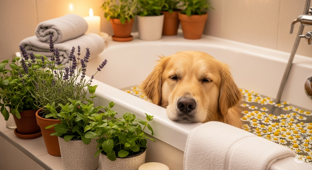 Pet relaxando com banho de ervas