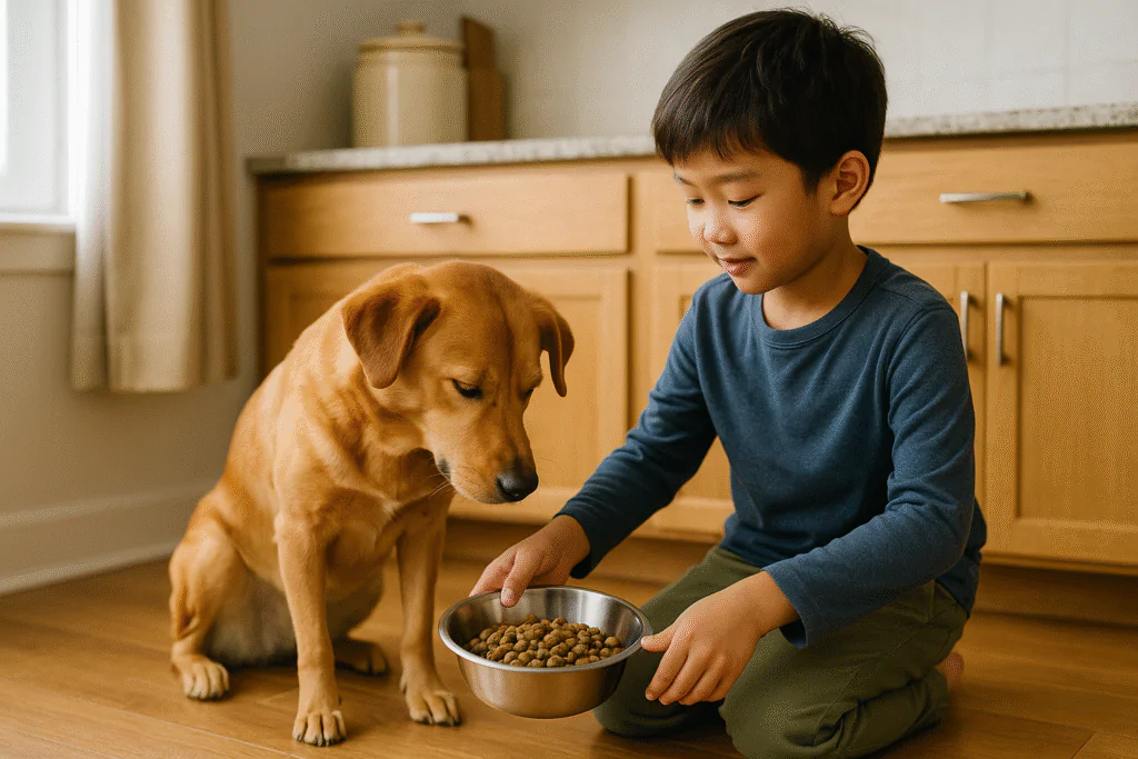 Criança cuidando do seupet