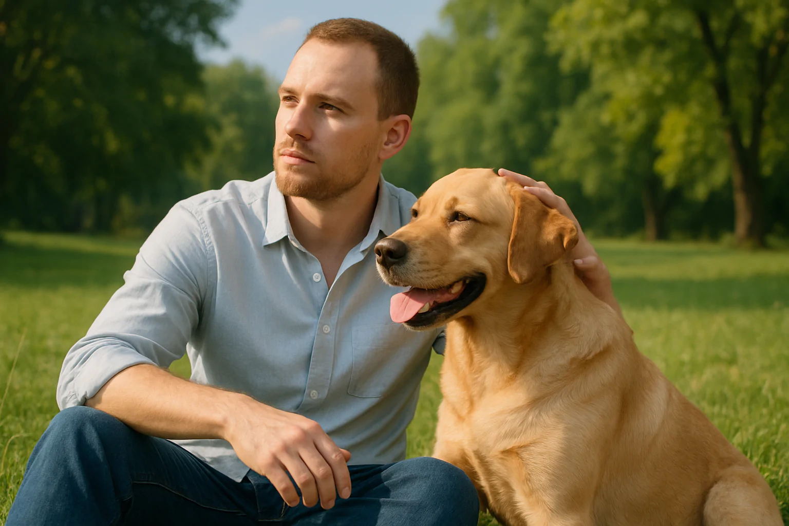 Tutor e seu cão na naureza