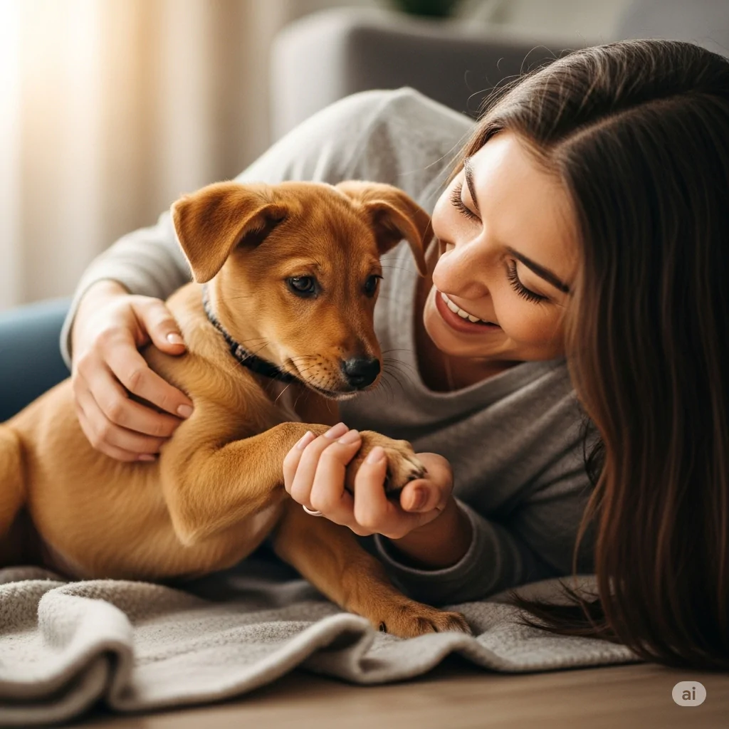 Pet e tutora brincando