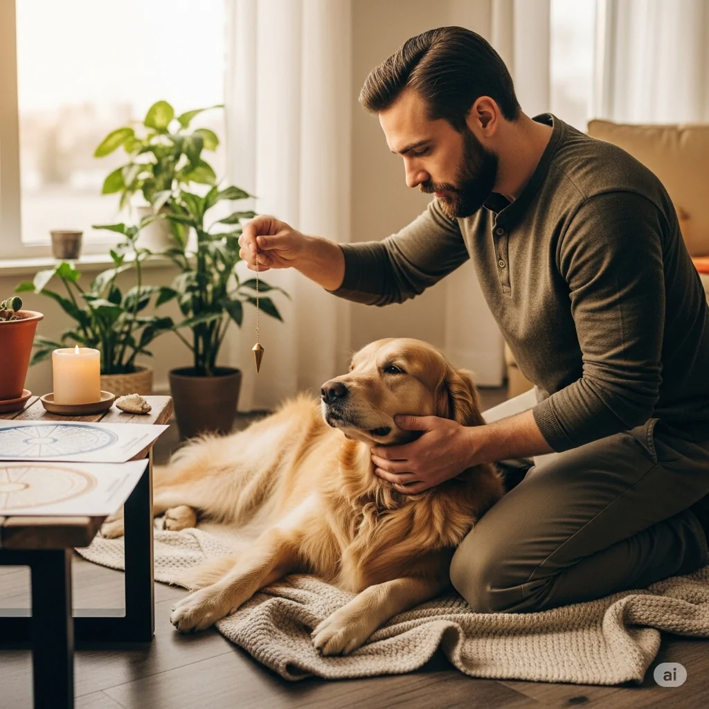 Pêndulo radiestésico sendo usado em pet