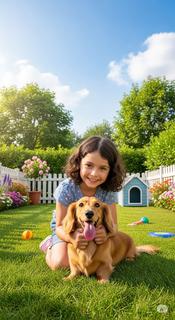 Menina e seu pet Dashshund