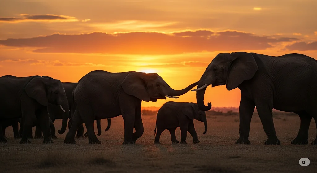 Elefoa mas velha toca a tromba do mais novo