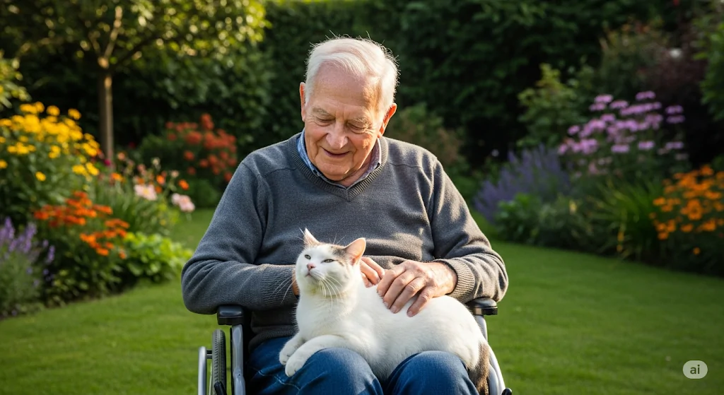Idoso e seu gato