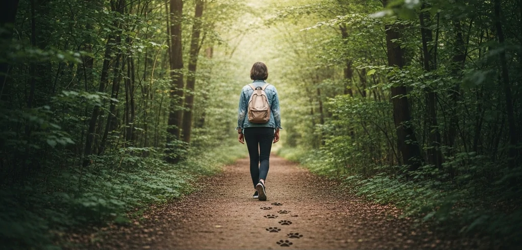 Pegadas do cão caminhando junto
