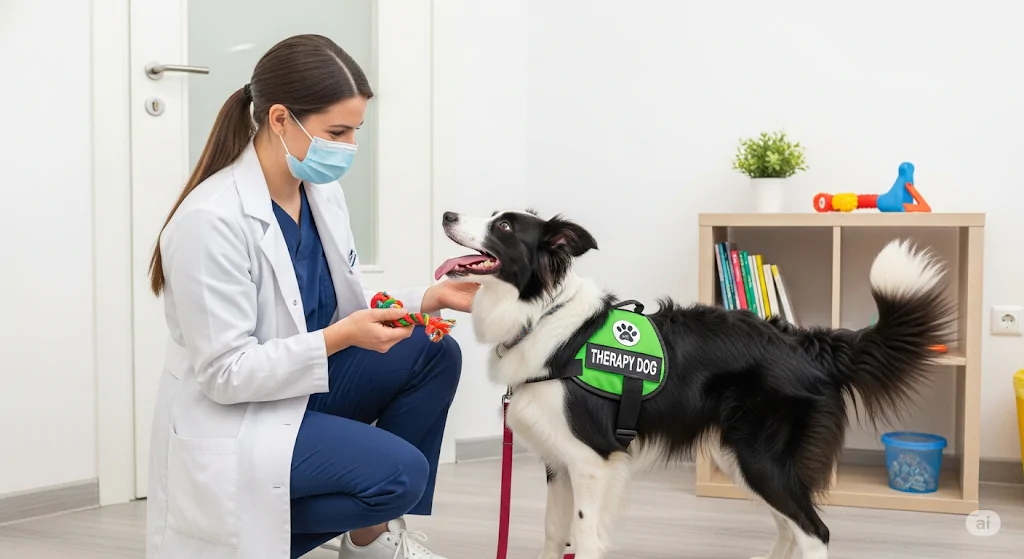 Cão terapeuta trabalhando