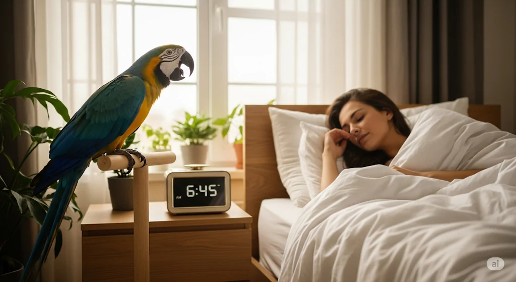 papagaio acordando tutora