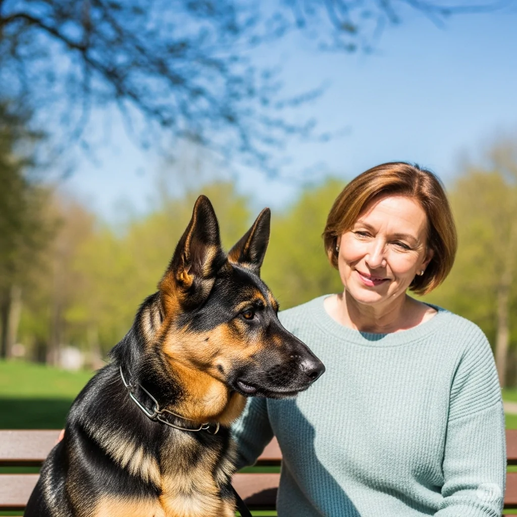 Tutora e seu cão num momento de tranquilidade no parque