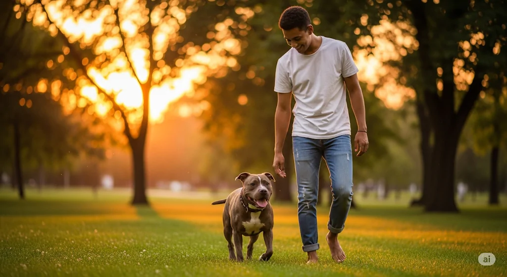 Homem e seu pit bull