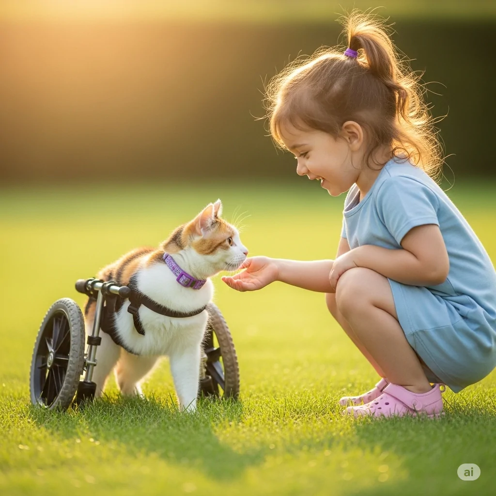 gato com cadeira de rodas adaptada